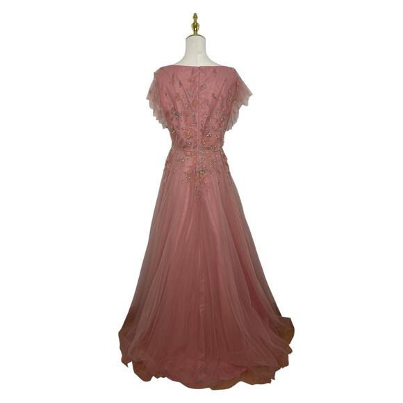 Mac Duggal 11224 Embellished Tulle Salmon Cap Sleeve Gown Size 8 $698 - Picture 7 of 10